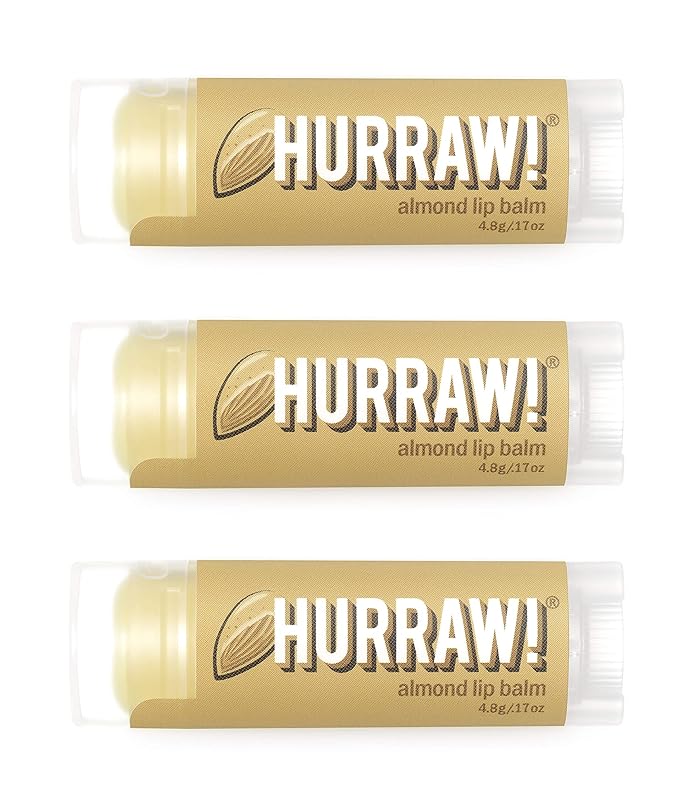 Hurraw! Almond Lip Balm, 3 Pack: Organic, Certified Vegan, Cruelty and Gluten Free. Non-GMO, 100% Natural Ingredients. Bee, Shea, Soy and Palm Free. Made in USA-Velvo Beauty