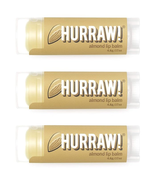Hurraw! Almond Lip Balm, 3 Pack: Organic, Certified Vegan, Cruelty and Gluten Free. Non-GMO, 100% Natural Ingredients. Bee, Shea, Soy and Palm Free. Made in USA-Velvo Beauty