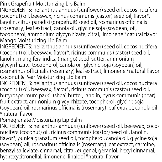Burt's Bees Lip Balm - Pink Grapefruit, Mango, Coconut & Pear, and Pomegranate Pack, Lip Moisturizer With Beeswax, Tint-Free, Natural Origin Conditioning Lip Treatment, 4 Tubes, 0.15 oz.-Velvo Beauty