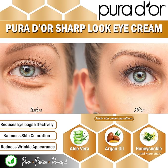 PURA D'OR Sharp Look Eye Cream (1.7oz) Youth-Enhancing Eye Cream For Firm Lift and Reduced Appearance of Wrinkles and Fine Lines, Puffiness and Under Eye Bags With 24K Gold-Velvo Beauty