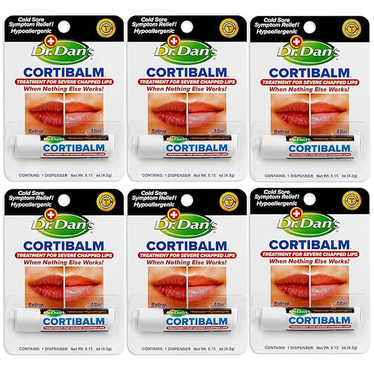 Dr. Dan's Cortibalm- 6 Pack - for Dry Cracked Lips - Healing Lip Balm for Severely Chapped Lips - Designed for Men, Women and Children-Velvo Beauty