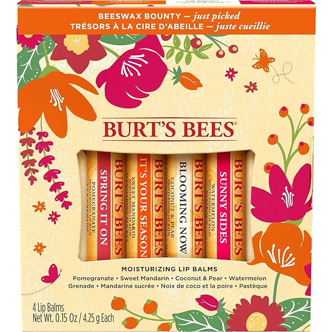 Burt's Bees Gifts, 4 Lip Balm Products, Just Picked Set - Pomegranate, Sweet Mandarin, Coconut Pear & Watermelon (4 Pack)-Velvo Beauty