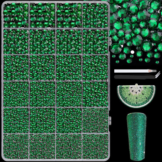 25000Pcs Resin Jelly Rhinestones with Tweezers for Crafting, 2-6mm Mixed Sizes (Dark Green) Non Hotfix Flatback Gems, Bedazzling Crystal for DIY Crafts Clothing Tumblers Mugs Shoes Decor Nail Art-Velvo Beauty
