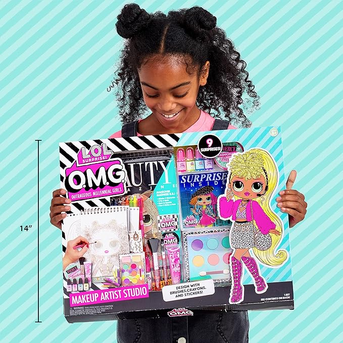 Horizon Group USA LOL OMG Make Up Artist Studio, DIY Craft Kit, Design with Brushes, Crayons & Stickers.Use Stencils to Color in Make-Up.Nail Polish, Decals & Surprise Blind Bags Included-Velvo Beauty