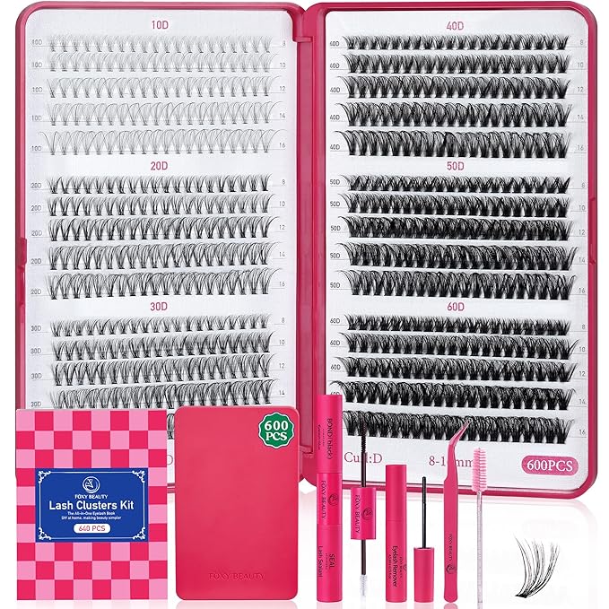 Lash Clusters 600PCS Lashes - Wispy Lash Clusters 10D 20D 30D+40D50D60D Individual Lashes Clusters D Curl Lash Extension 8-16MM Eyelash Clusters with Lash Bond and Seal-Velvo Beauty