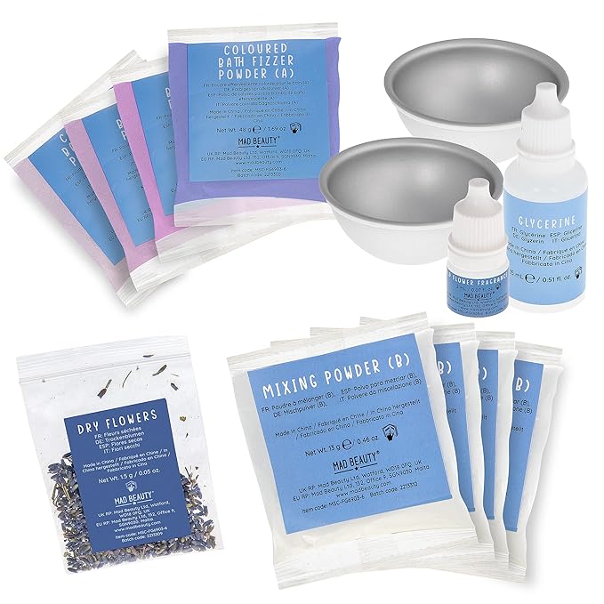 MAD BEAUTY Make It Your Own Bath Bomb Set (Up to 4 Bath Bombs), Self-Care DIY Kit, Floral Fragrance Oil, Dried Flowers, Reusable Molds, & Instructions-Velvo Beauty