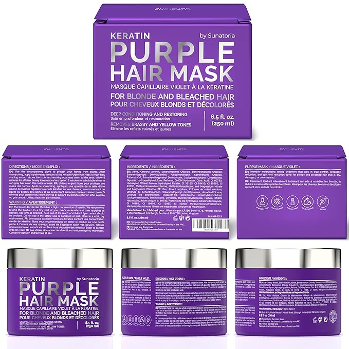 SUNATORIA New Keratin Purple Hair Mask- Blonde Hair Purple Toner - Repair & Nourishment Treatment For Bleached, Brassy Hair - Blue Hair Mask, No Yellow Tones - Deep Conditioner For Color Treated Locks-Velvo Beauty