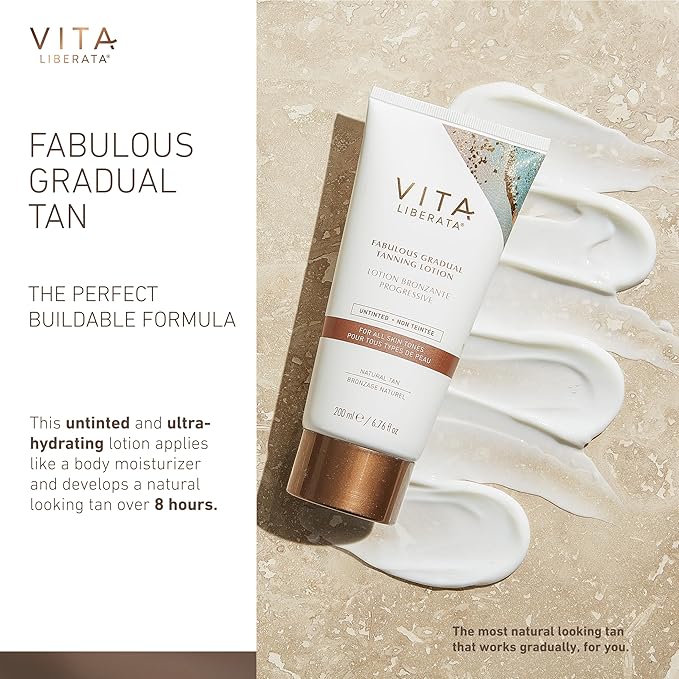 VITA LIBERATA Fabulous Gradual Tanning Lotion - Buildable Formula, Sun-Kissed Tan, Untinted For Minimal Transfer, Lasting Finish, Formulated with Hyaluronic Acid, 3.38 lf.oz-Velvo Beauty