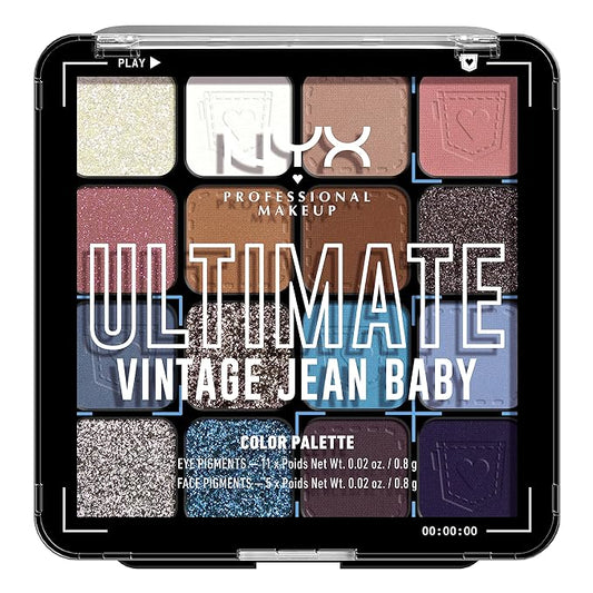 NYX PROFESSIONAL MAKEUP, Ultimate Shadow Palette, Eyeshadow Palette - Vintage Jean Baby-Velvo Beauty