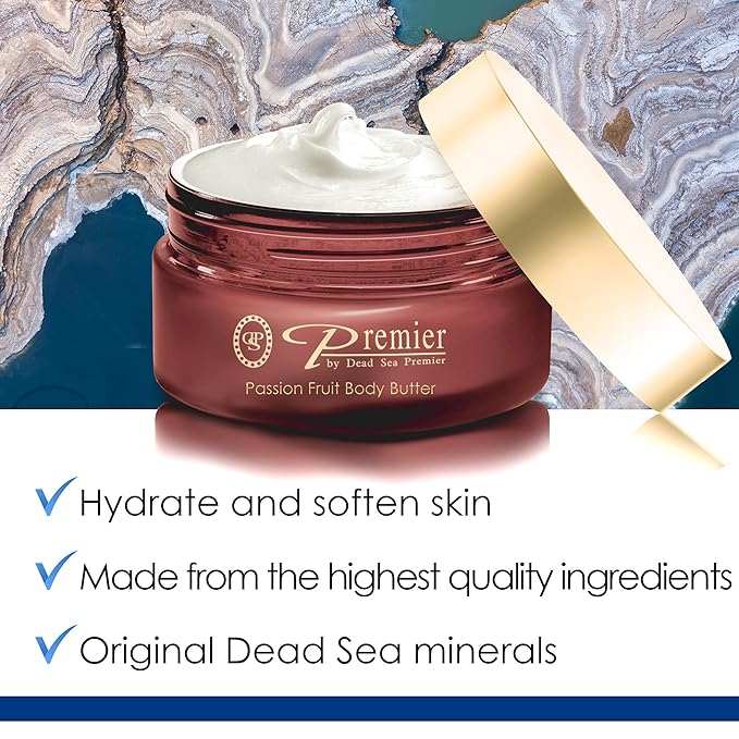 Premier Dead Sea Aromatic Body Butter – Passion Fruit, Hydrating Shea Body Butter for Women & Men, Moisturizing, Firming & Anti-Aging Cream for Dry Skin, Hand & Body, 5.95 Fl.oz-Velvo Beauty