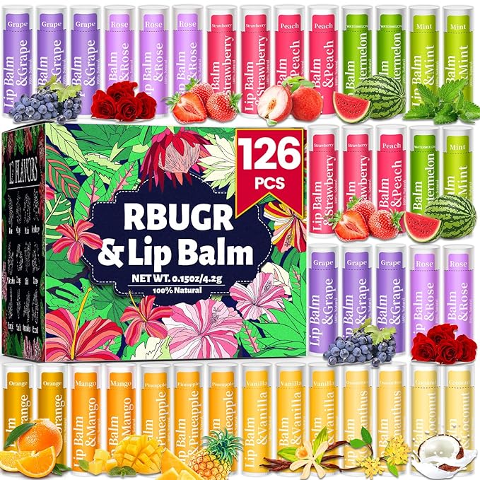 126 Pcs Lip Balm Bulk, 12 Flavored Pack of Lip Balms Natural Lip Balm Pack Moisturising Organic Lip Balm Set for Cracked Lips, Bulk Gifts Stocking Stuffers Party Favors(4.2g/0.15oz)-Velvo Beauty
