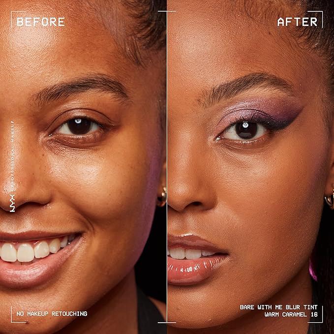 NYX PROFESSIONAL MAKEUP Bare With Me Blur Skin Tint Foundation Make Up with Matcha, Glycerin & Niacinamide - Warm Caramel-Velvo Beauty