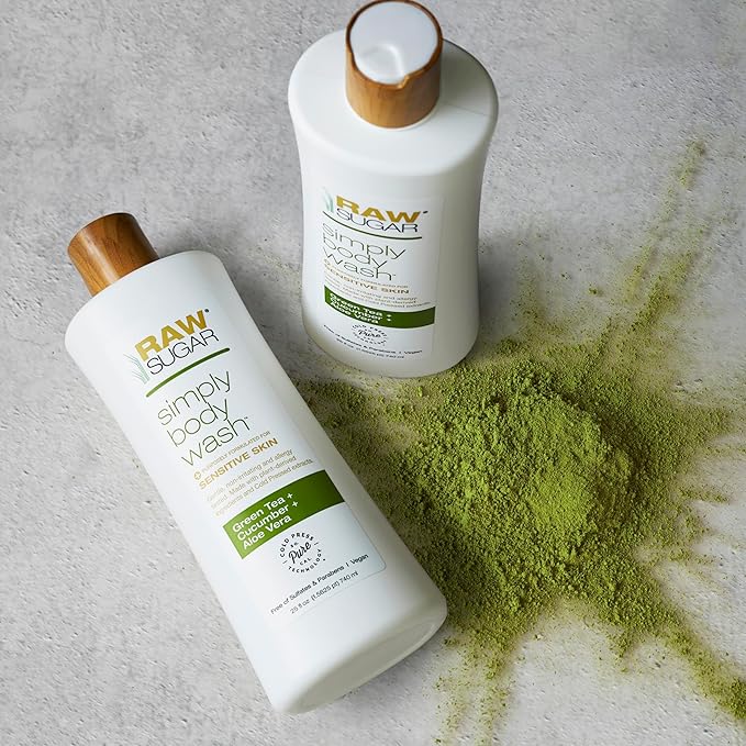 Raw Sugar Green Tea + Cucumber + Aloe Vera Body Love Bundle - Sensitive Skin Body Wash, Body Scrub & Body Butter, Clean Ingredients, Formulated without Sulfates and Parabens-Velvo Beauty