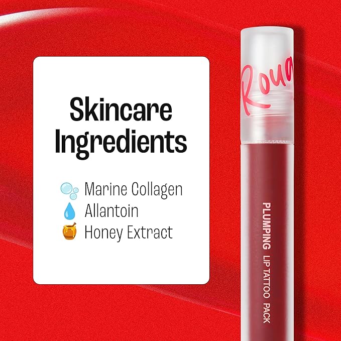 Rouge Star Plumping Lip Tattoo (0.17 oz) - 72-HR Long Lasting Waterproof Peel Off Lip Stain - Transfer-Proof, Non -Sticky Hydrating Matte Lip Tint Tattoo (Classic Red)-Velvo Beauty