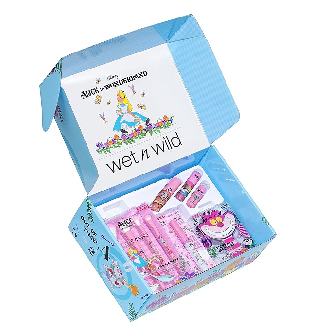wet n wild Alice in Wonderland PR Box - Makeup Set with Versatile Brushes, Buildable & Blendable Palettes, Vibrant Colors, & Lip Glosses for Unique Looks, Cruelty-Free & Vegan-Velvo Beauty