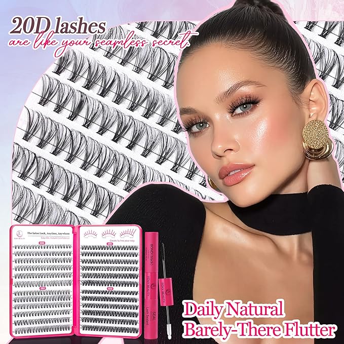 Waltz Lash Clusters Kit - Lash Clusters Lash Extension Kit with Bond and Seal Eyelash Cluster 20D30D40D50D-0.07D Cluster Eyelash Extensions Eyelash Extension Kit DIY at Home-Velvo Beauty