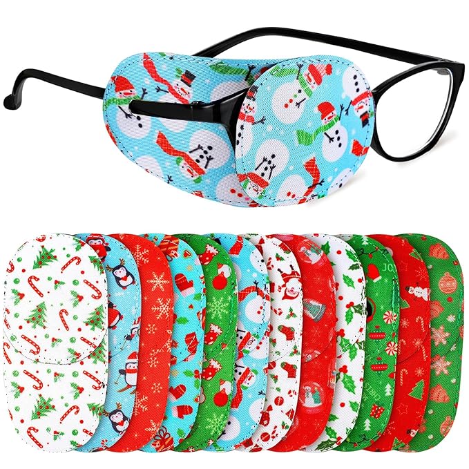 Newcotte 12 Pcs Eye Patch for Kids Girls Boys Reusable Eye Patch for Glasses over the Lens Colorful Eye Patch Toddler Eye Patch Adorable Kids Eye Patches Assorted Eye Patch Cover (Snowman)-Velvo Beauty
