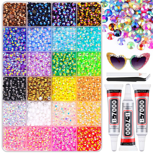 6600Pcs Resin Rhinestones with B7000 Jewelry Glue for Crafting, Multicolors 5mm Non Hotfix Flatback Gems, Bedazzling Crystal for DIY Crafts Clothing Tumblers Mugs Shoes Fabric Decor Nail Art-Velvo Beauty