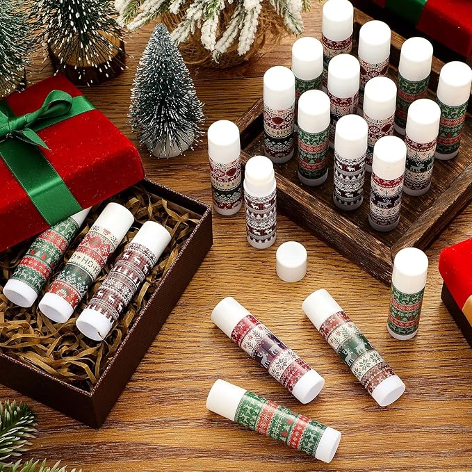 Dunzy 50 Pcs Lip Balm in Bulk Christmas Gift Set Moisturizing Lip Ugly Sweater Baby Shower Party Favor Supplies with Assorted Fruit Flavors for Women Men Dry Chapped Lips Holiday Gift Prize-Velvo Beauty