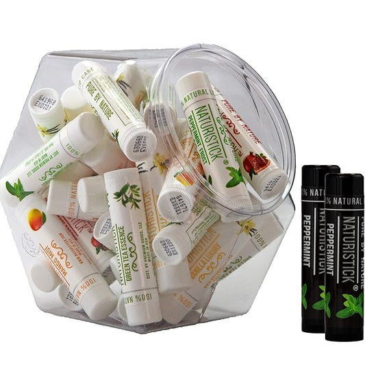32-Pack Lip Balm in Bulk by Naturistick. Assorted Scents. 100% Natural Ingredients. Includes Mini Display Fishbowl. Best Beeswax Chapstick for Dry, Chapped Lips. Made in USA-Velvo Beauty