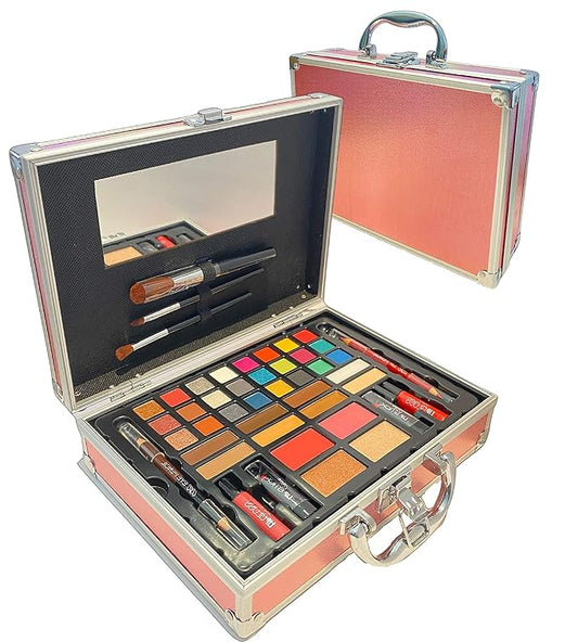 BR Carry All Trunk Professional Makeup Kit - Eyeshadow, Eyeliner, Lip Stick All In One Clear Case (RedCase)-Velvo Beauty