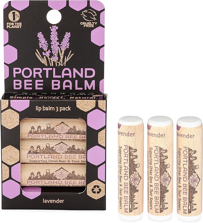 Portland Bee Balm All Natural Handmade Beeswax Based Lip Balm, Lavender 3 Count-Velvo Beauty