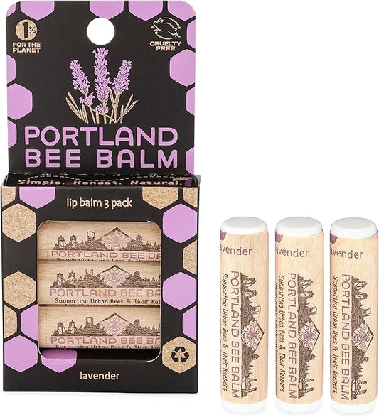 Portland Bee Balm All Natural Handmade Beeswax Based Lip Balm, Lavender 3 Count-Velvo Beauty
