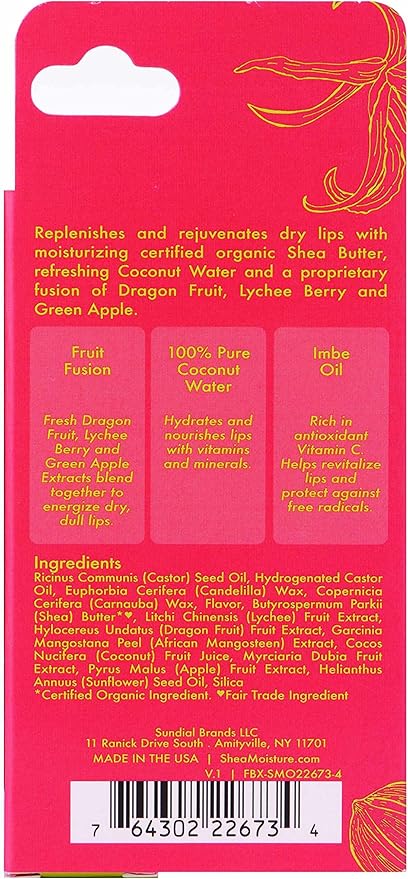 Shea Moisture Fruit Fusion Coconut Water Butter Lip Balm Care for Unisex, 0.5 Ounce-Velvo Beauty