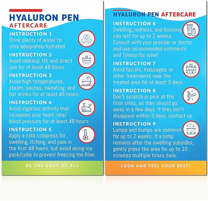 100 Pack - Premium Hyaluron Pen Lip Filler Aftercare Instructions Card 2 x 3.5" Accessories Supplies Kit Care - HP12A100_N-Velvo Beauty