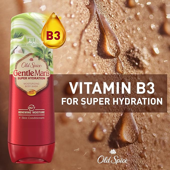Old Spice Body Wash GentleMan’s Super Hydration for Men, 24/7 Renewing Moisture, Gentle on Skin with Skin Conditioners, Fiji with Palm Tree + Coconut Scent, 20 oz-Velvo Beauty