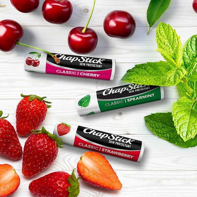 ChapStick Lip Care Set, Classic Collection 3-Pack – Spearmint, Cherry, and Strawberry Lip Balm, 0.15 Ea-Velvo Beauty
