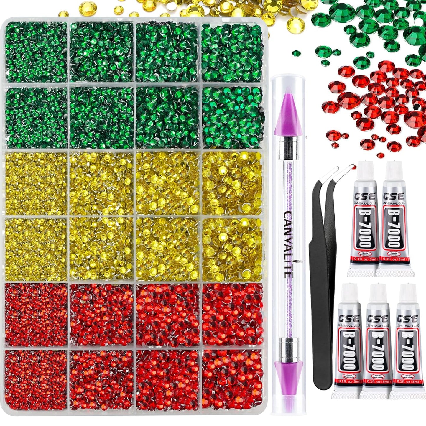 Canvalite 25000PCS Resin Jelly Rhinestones for Crafting, Christmas Flatback Gems, Bedazzling Crystal with 5x2.5g B7000 Jewelry Glue and Tweezers Dotting Pen for DIY Crafts Clothing Shoes Nail Art-Velvo Beauty