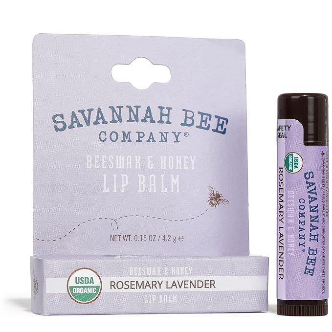 Savannah Bee Lip Balm Hanger 0.15 oz - Invigorating Mint Flavor - Natural Ingredients for Supple, Soft Lips - Convenient Hanger Design (.15 Oz, Rosemary Lavender)-Velvo Beauty