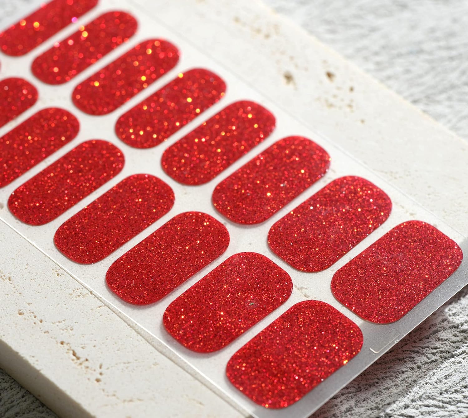 Nail Polish Strips, 32PCS Salon Quality Wraps, Long Lasting Gel Nail Stickers for Women Easy Apply& Remove (Red Velvet Ribbon Glitter)-Velvo Beauty