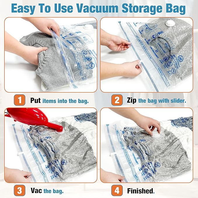 Vacuum Storage Bags, 10 Small Space Saver Vacuum Seal Bags, Space Bags, Vacuum Sealer Bags for Clothes with Travel Hand Pump (10S)-Velvo Beauty
