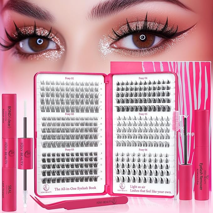 Lash Clusters Kit - Wispy Natural & Manga Spiky Lash Cluster Invisible band 8-16mm Eyelash Clusters Kit D Curl Lash Extension Kit WideSpan with Bond and Seal DIY at Home-Velvo Beauty