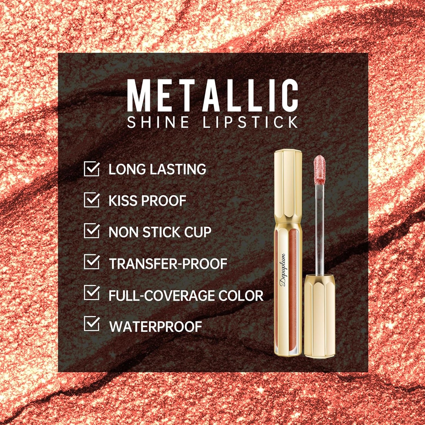Bronze Lipsticks for Women Metallic Lipstick Long Lasting Non Stick Cup Lip Gloss, Metal Shine Lightweight Hydrating Full Coverage Lip Color, P103 Fantasy-Velvo Beauty