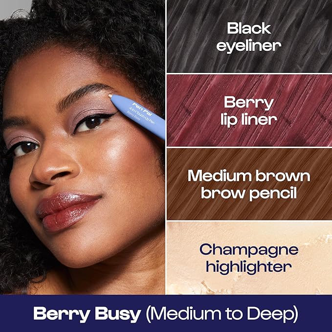 Alleyoop Pen Pal Touch-Up 4-in-1 Makeup Pen, Berry Busy (Medium - Deep) - Travel Make Up Set with Eyeliner, Brow Pencil, Highlighter & Lip Liner - High-Pigment Formula, Easy & Smooth Application-Velvo Beauty