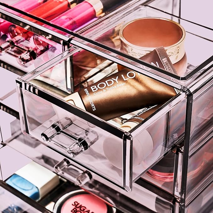 Sorbus Acrylic Makeup Organizer - Organization and Storage Case for Cosmetics Make Up & Jewelry - Big Clear Makeup Organizer for Vanity, Bathroom, College Dorm, Closet, Desk (4 Large, 2 Small Drawers)-Velvo Beauty