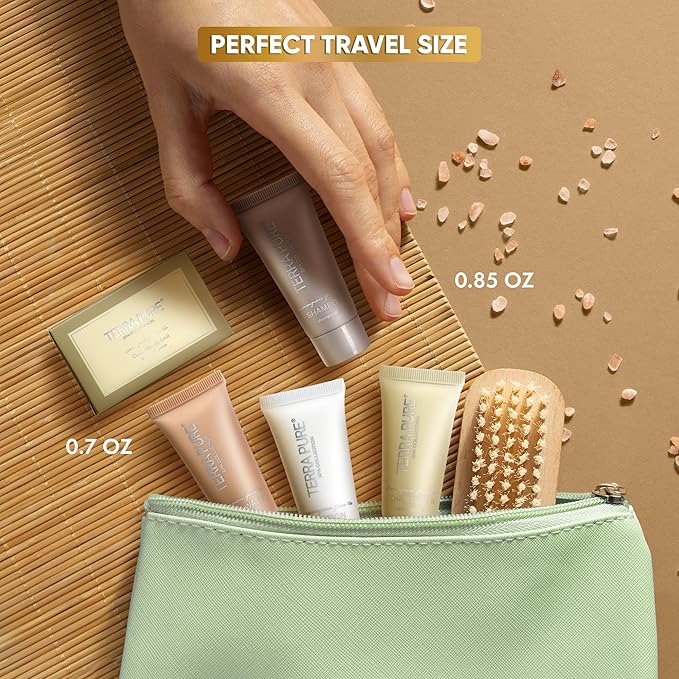 Terra Pure Spa Collection Bulk Set Toiletries | 1-Shoppe All-In-Kit Amenities for Hotels & Airbnb | 0.85 oz Hotel Shampoo & Conditioner, Body Wash, Lotion & Cleansing Bar Travel Size Tubes| 300 Pieces-Velvo Beauty