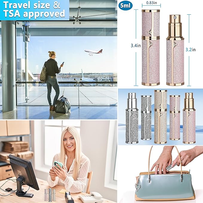 Refillable Travel Perfume Atomizer Bottle - 5ml Luxury Pocket Perfume Dispenser Pump, Travel Perfume Atomiser, Cologne Dispenser, Portable Size Sprayer Bottle for Traveling (Pink - 1)-Velvo Beauty