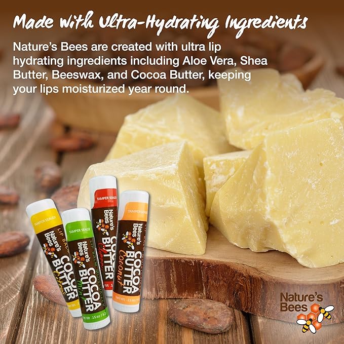 Nature's Bees - Cocoa Butter Lip Balm Moisturizer - Refresh 24 Pack, 3 Flavors - Coconut, Cherry, & Mint - Made w/Coconut Oil, Beeswax, Vitamin E, Aloe, Shea Butter - Made in the USA - 0.15oz (4.2g)-Velvo Beauty