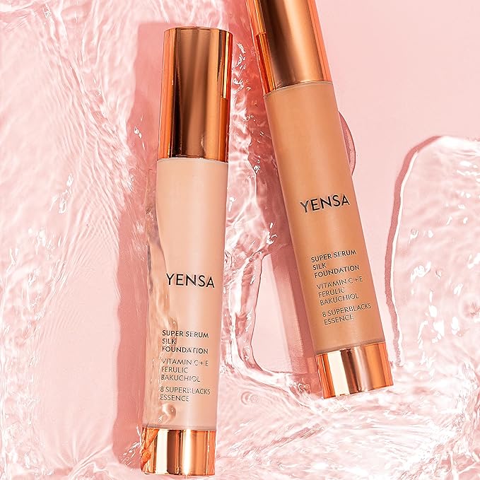 YENSA Super Silk Foundation - Full Coverage, Age-defying complex of Vitamin C, E, Ferulic, and Bakuchiol Oil (Deep 4) 1.0 fl oz-Velvo Beauty