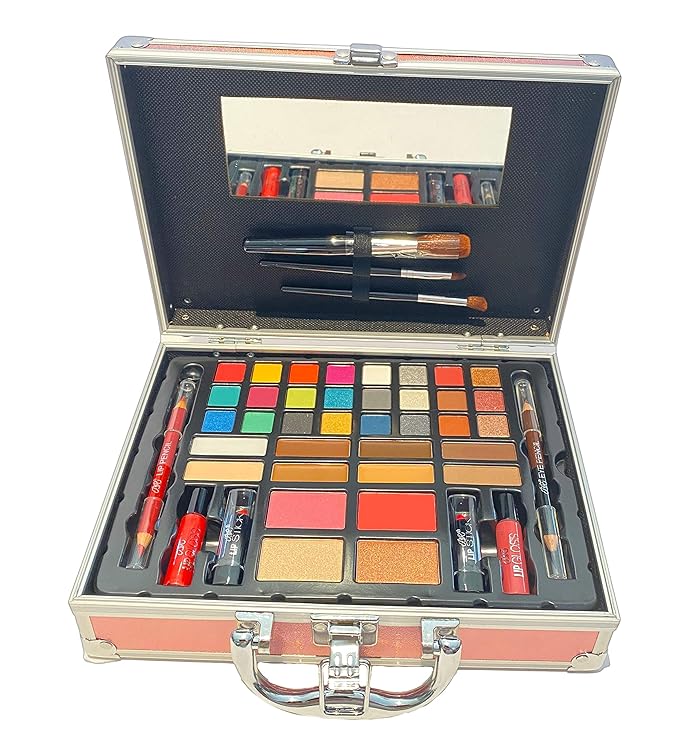 BR Carry All Trunk Professional Makeup Kit - Eyeshadow, Eyeliner, Lip Stick All In One Clear Case (RedCase)-Velvo Beauty