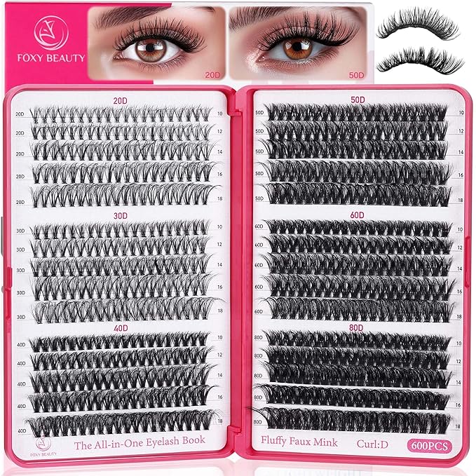 Bombshell Lash Clusters - Eyelash Clusters 20D+30D+40D+50D+60D+80D Wispy Individual Lashes D Curl Lash Extension 10-18MM Natural Lash Clusters DIY Cluster Eyelash Extensions for Beginners-Velvo Beauty