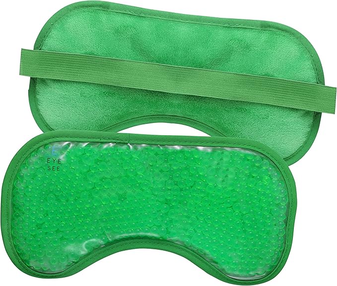 Plush Gel Eye Mask for Puffy Eyes, Green - Cold Eye mask to Treat Dark Circles, Sinuses, Dry Eyes, and for Allergy Relief - Microwave Safe for Heat Therapy-Velvo Beauty