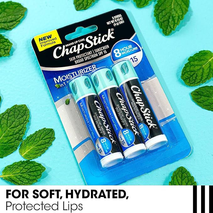 ChapStick Moisturizer 2-in-1 Lipcare SPF 15, Cool Mint, 3-Pack – Sunscreen Lip Balm with Aloe Vera and Vitamin E, 0.15 Ea-Velvo Beauty