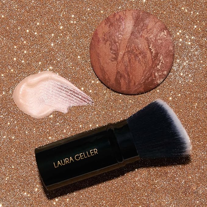 LAURA GELLER NEW YORK Ready-n-Radiant Kit (3 PC) - Baked Bronze-n-Brighten, Deep + Spackle Super-Size Skin Perfecting Primer, Champagne Glow + Retractable Angled Kabuki Brush-Velvo Beauty