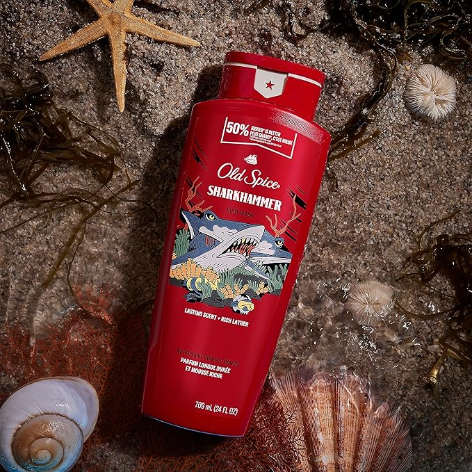 Old Spice Body Wash for Men, Sharkhammer, Long Lasting Lather, 24 fl oz (Pack of 4)-Velvo Beauty
