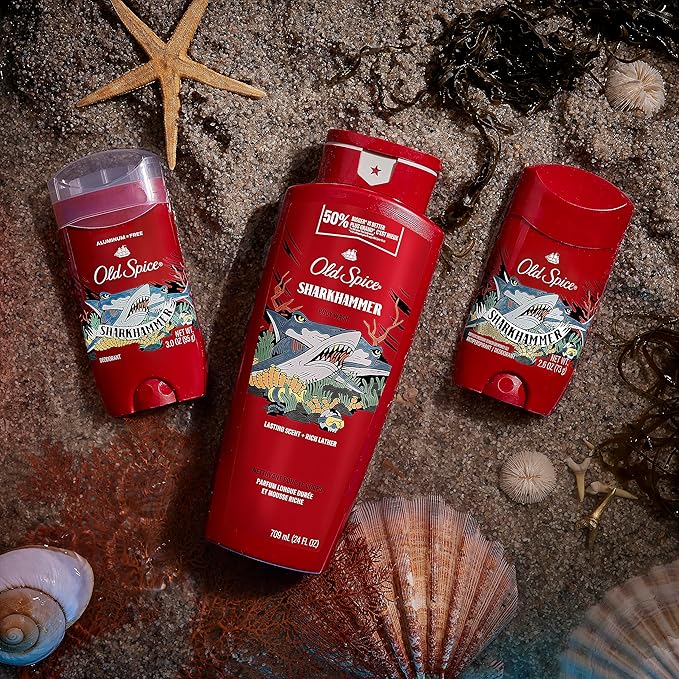Old Spice Body Wash for Men, Sharkhammer, Long Lasting Lather, 24 fl oz (Pack of 4)-Velvo Beauty